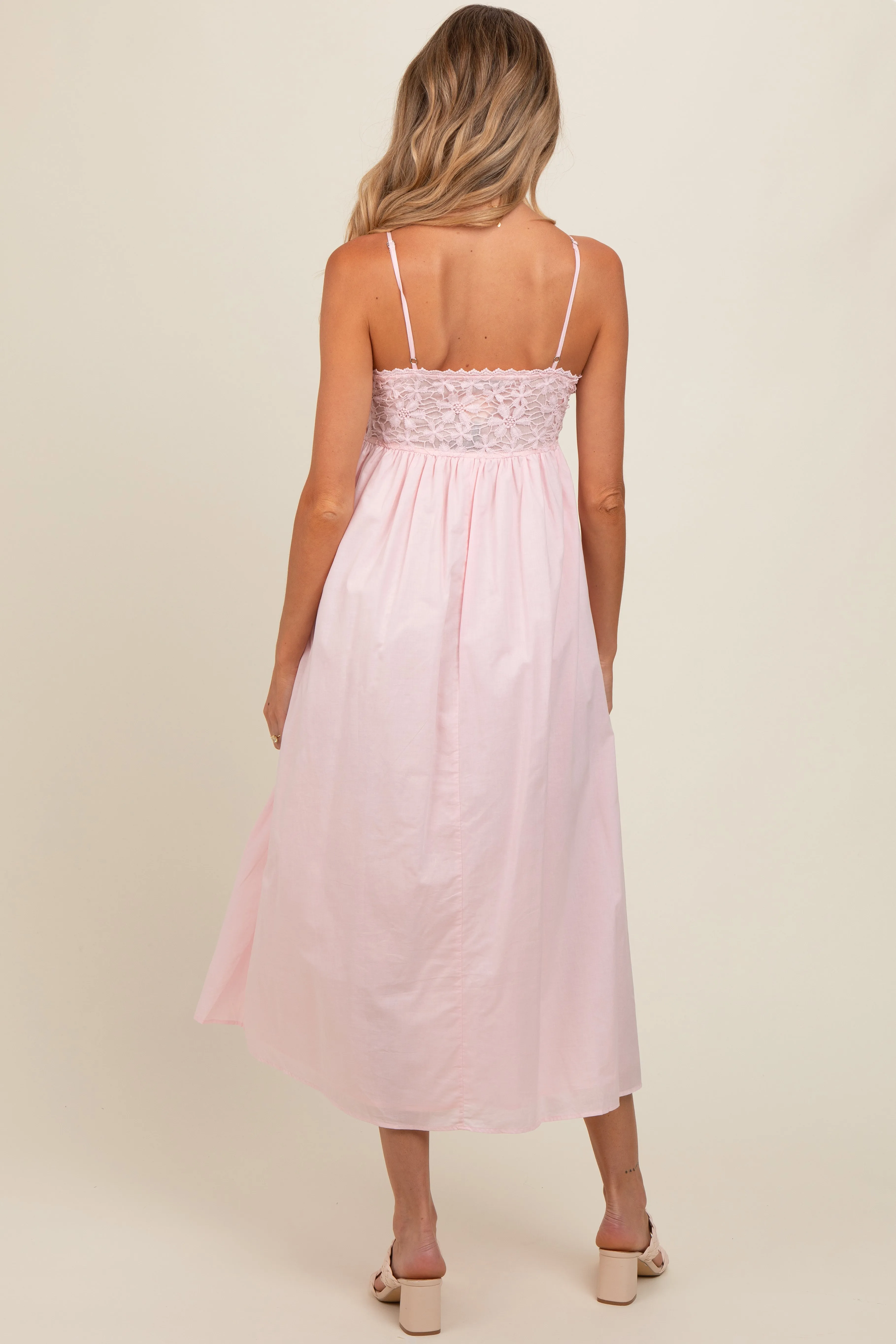 Light Pink Floral Crochet Contrast Maternity Midi Dress sold by Pinkblush product image thumbnail 4