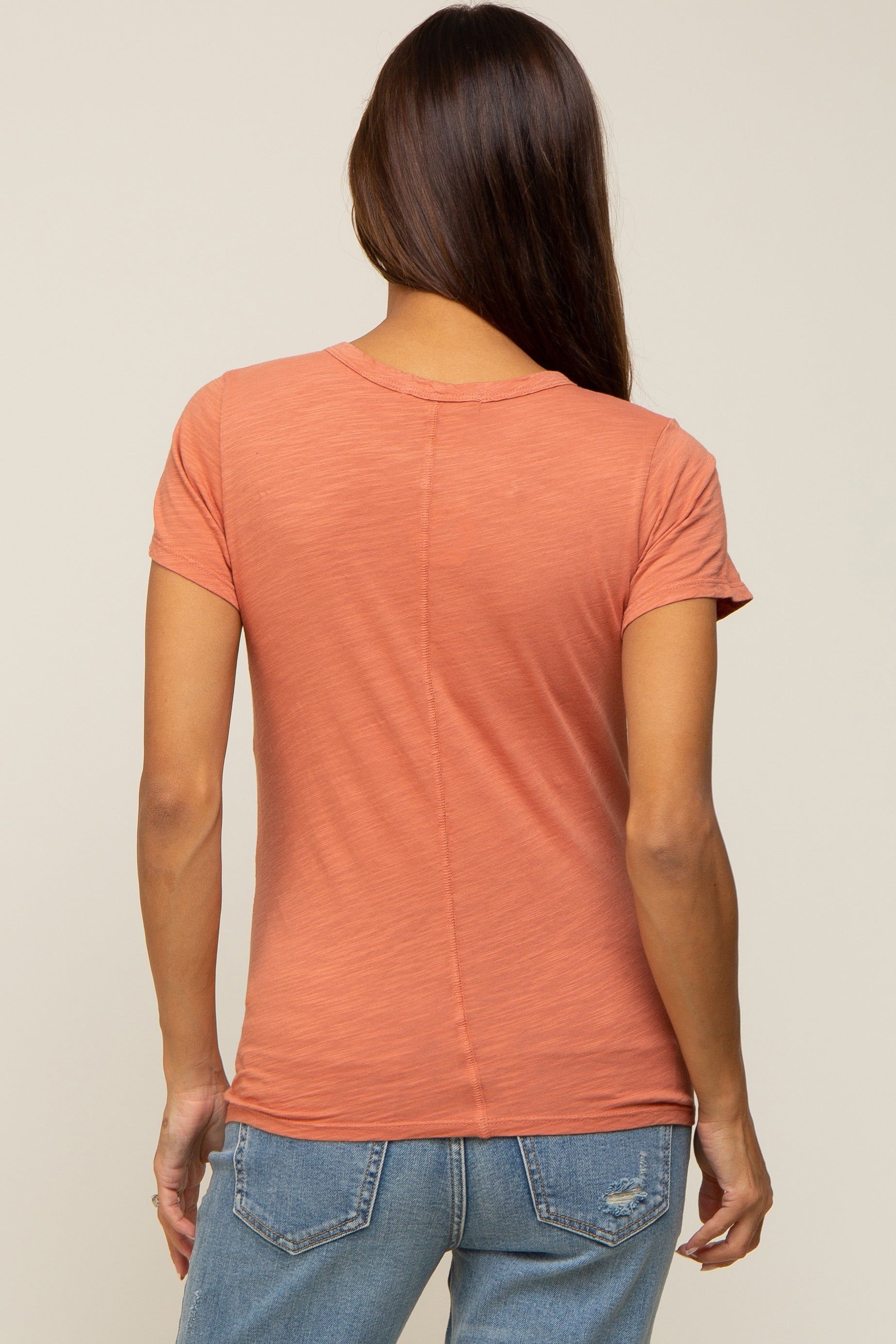 Salmon Slub Knit Cropped Maternity T-Shirt sold by Pinkblush product image thumbnail 3