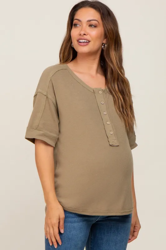 Olive Oversized Maternity Henley Top sold by Pinkblush
