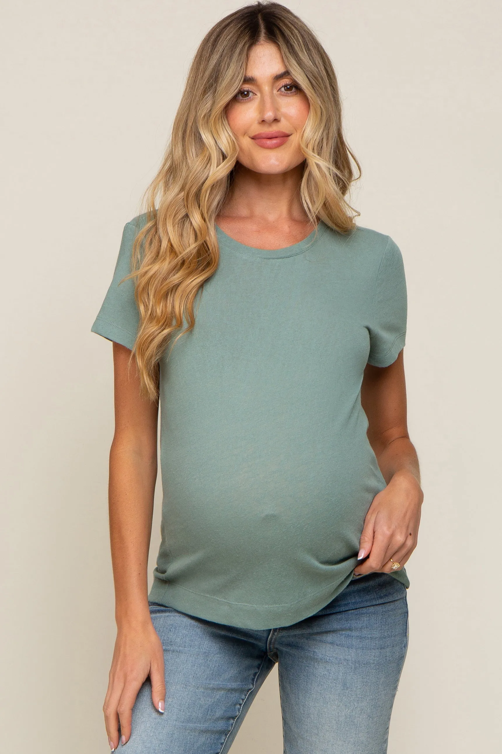Sage Short Sleeve Maternity Top sold by Pinkblush