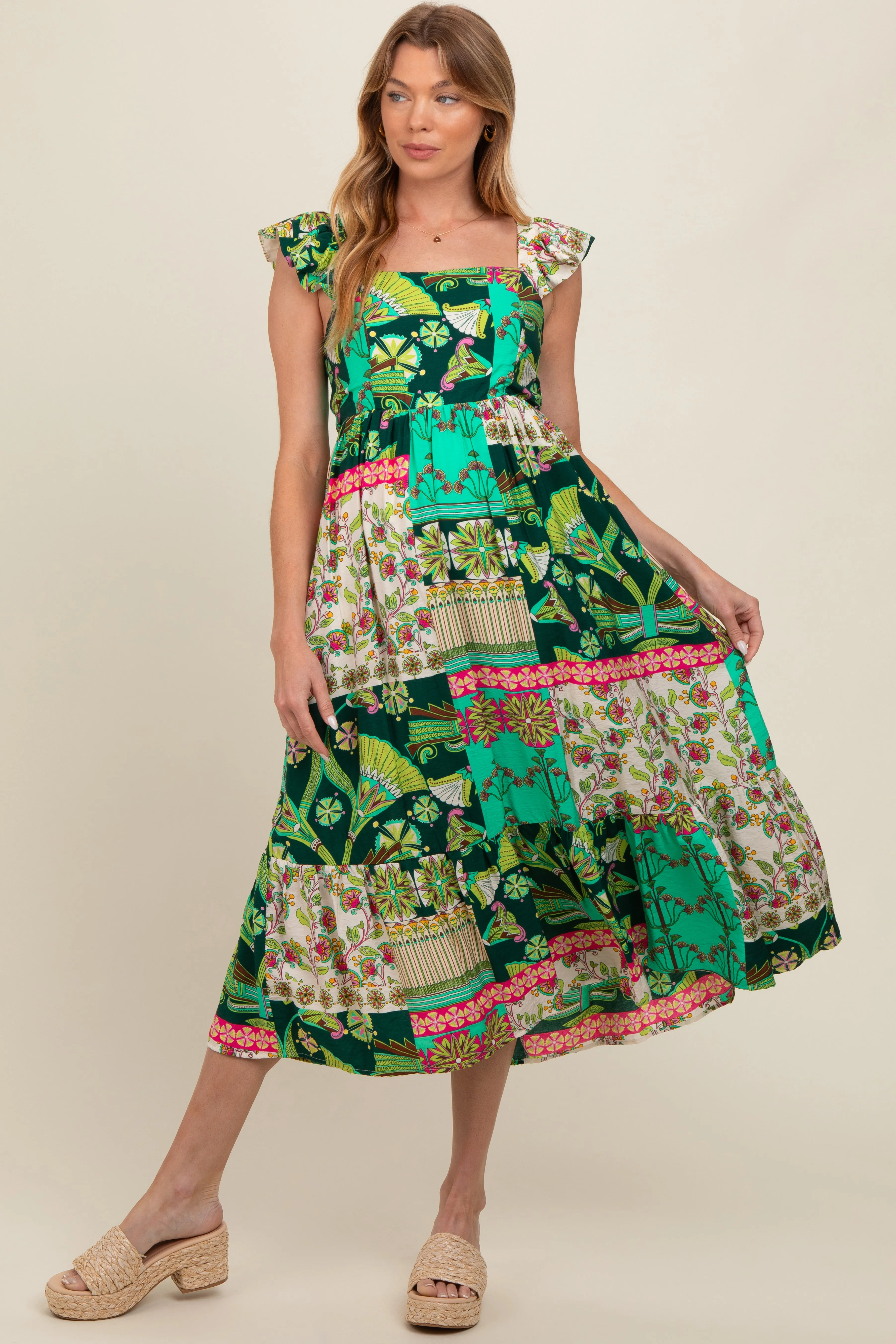 Green Patchwork Print Maternity Midi Dress sold by Pinkblush product image thumbnail 3