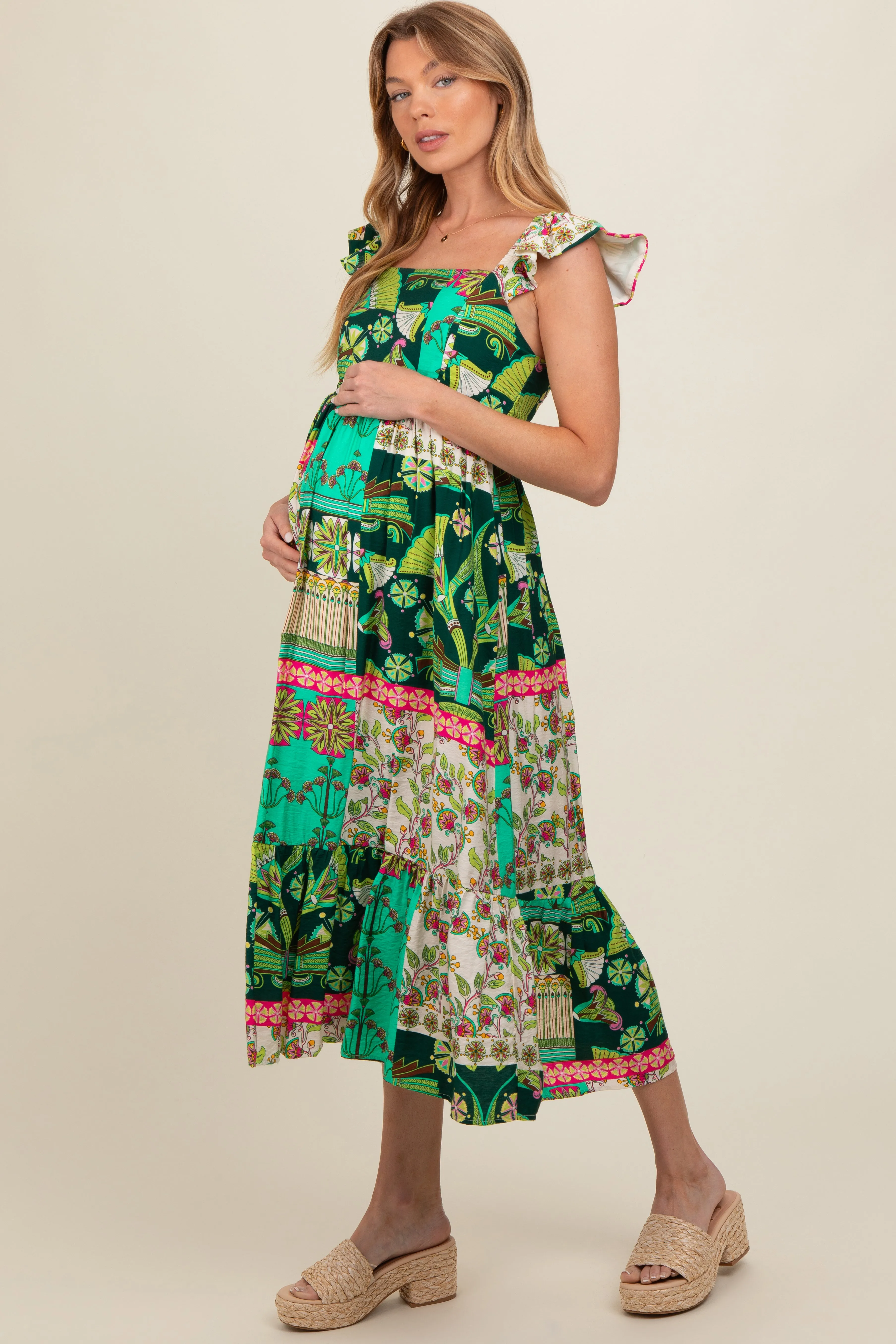 Green Patchwork Print Maternity Midi Dress sold by Pinkblush