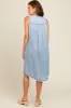 Light Blue Chambray Button Up Fringe Sleeveless Dress sold by Pinkblush