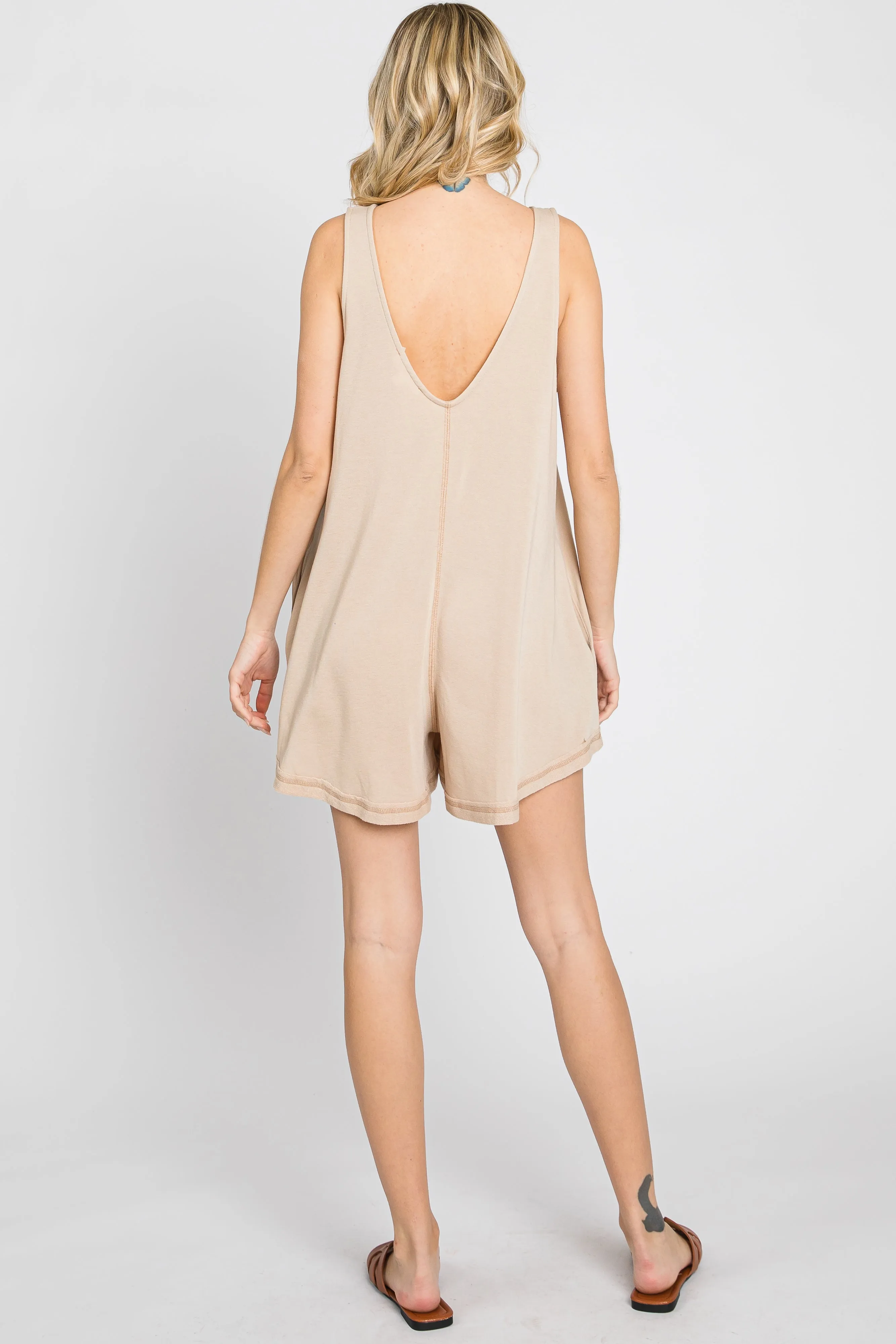 Taupe Rounded V-Neck Sleeveless Romper sold by Pinkblush product image thumbnail 4