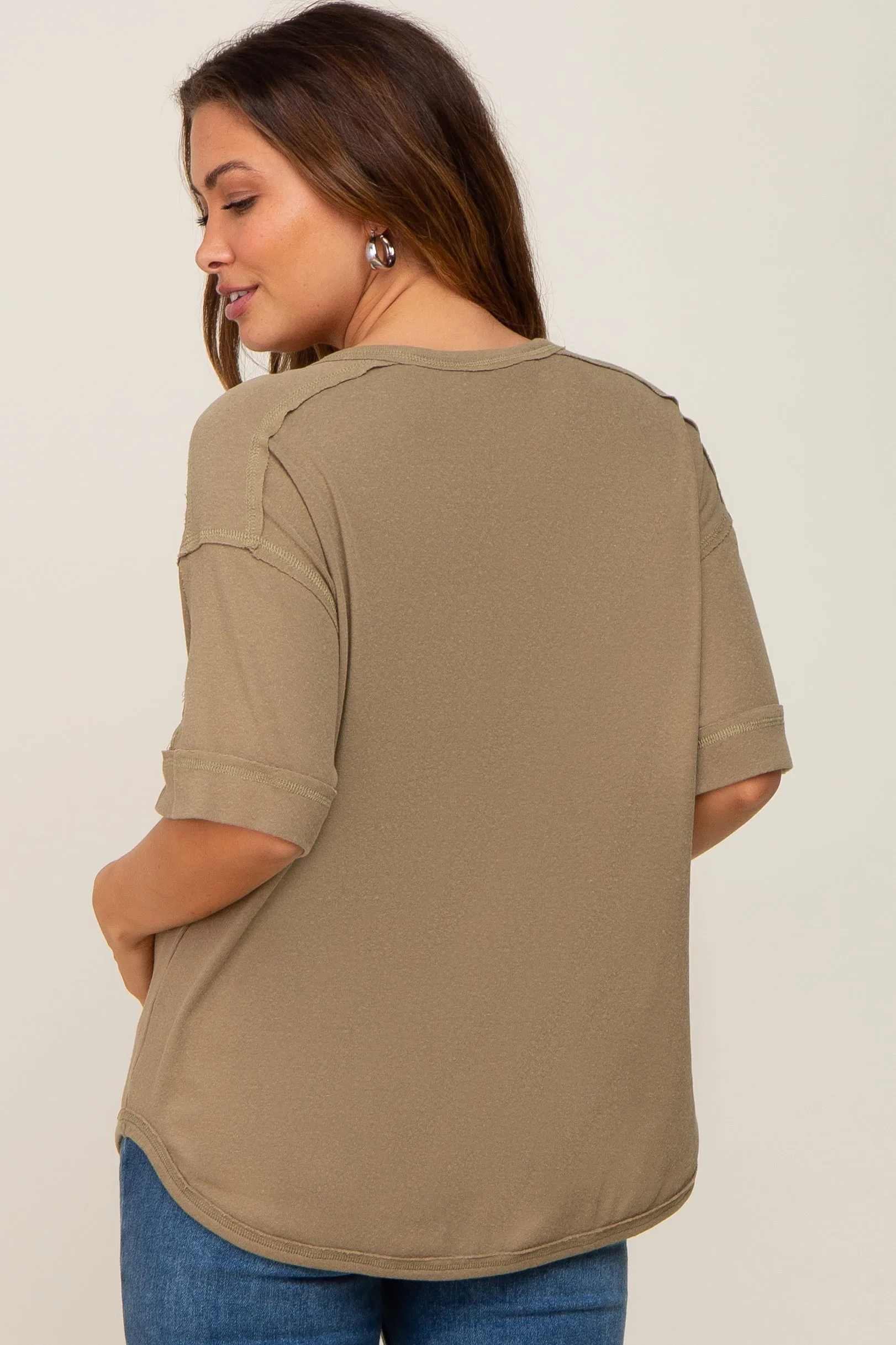 Olive Oversized Maternity Henley Top sold by Pinkblush product image thumbnail 3