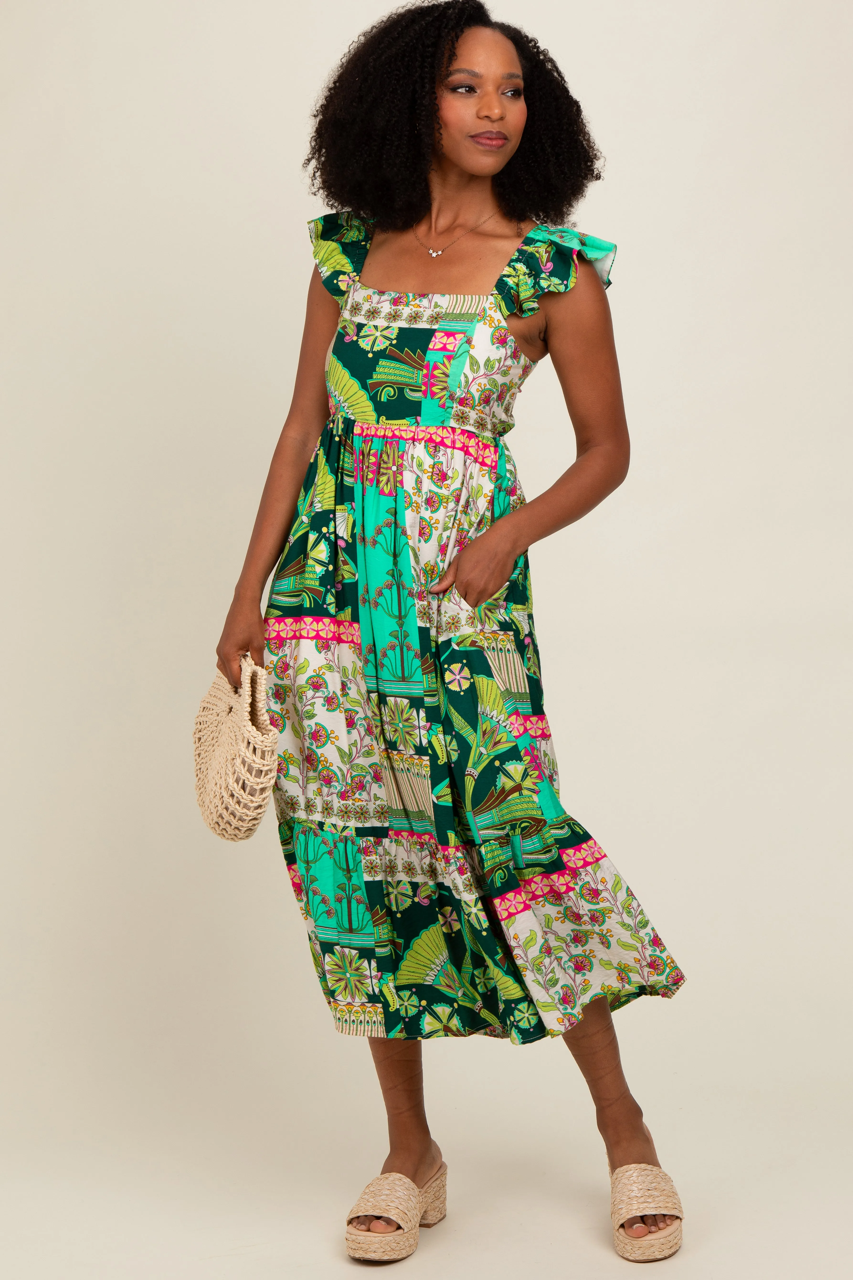 Green Patchwork Print Maternity Midi Dress sold by Pinkblush product image thumbnail 5