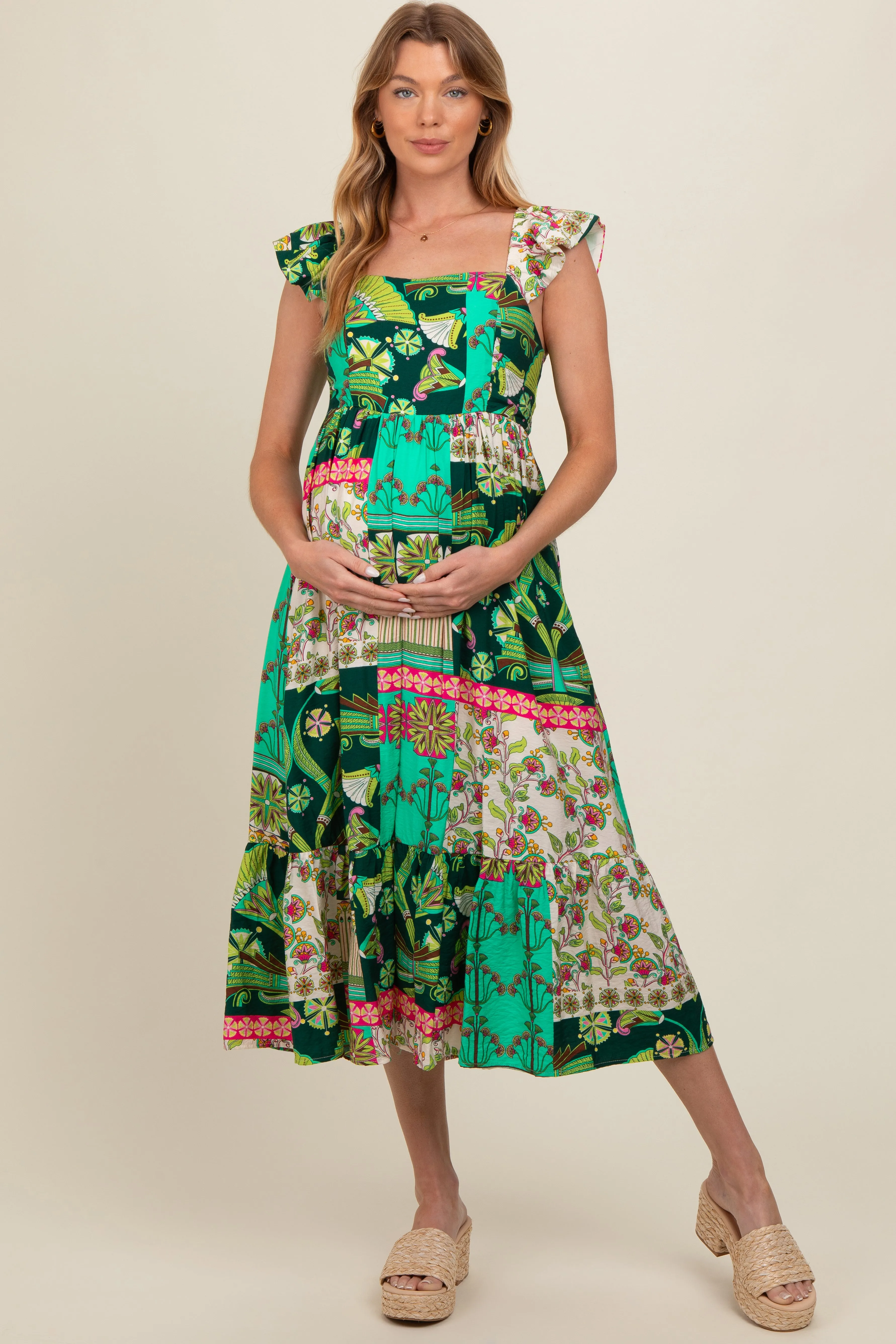 Green Patchwork Print Maternity Midi Dress sold by Pinkblush product image thumbnail 2