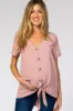 Dark Mauve Button Tie Front Maternity Top sold by Pinkblush