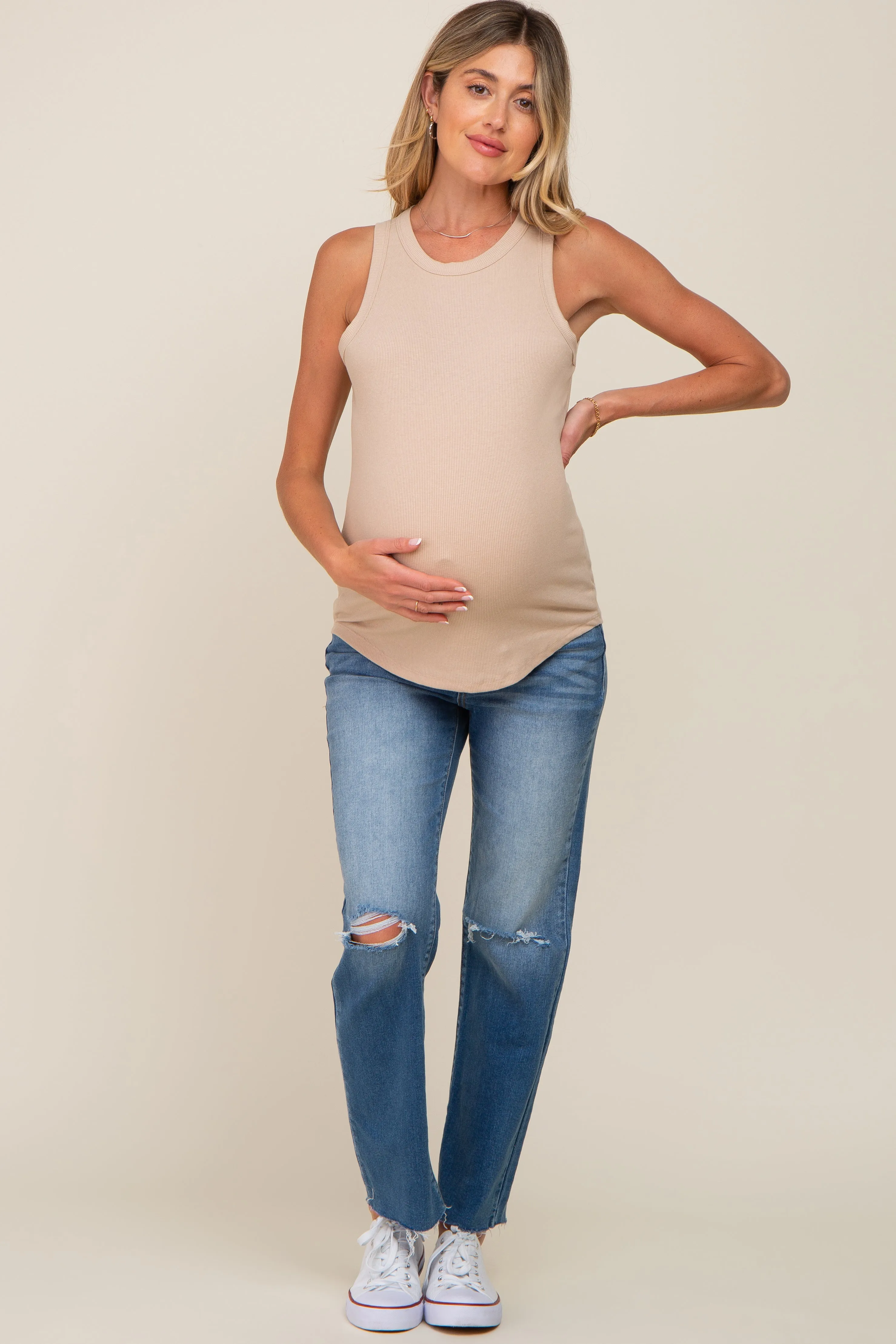 Taupe Ribbed Basic Maternity Tank Top sold by Pinkblush product image thumbnail 4