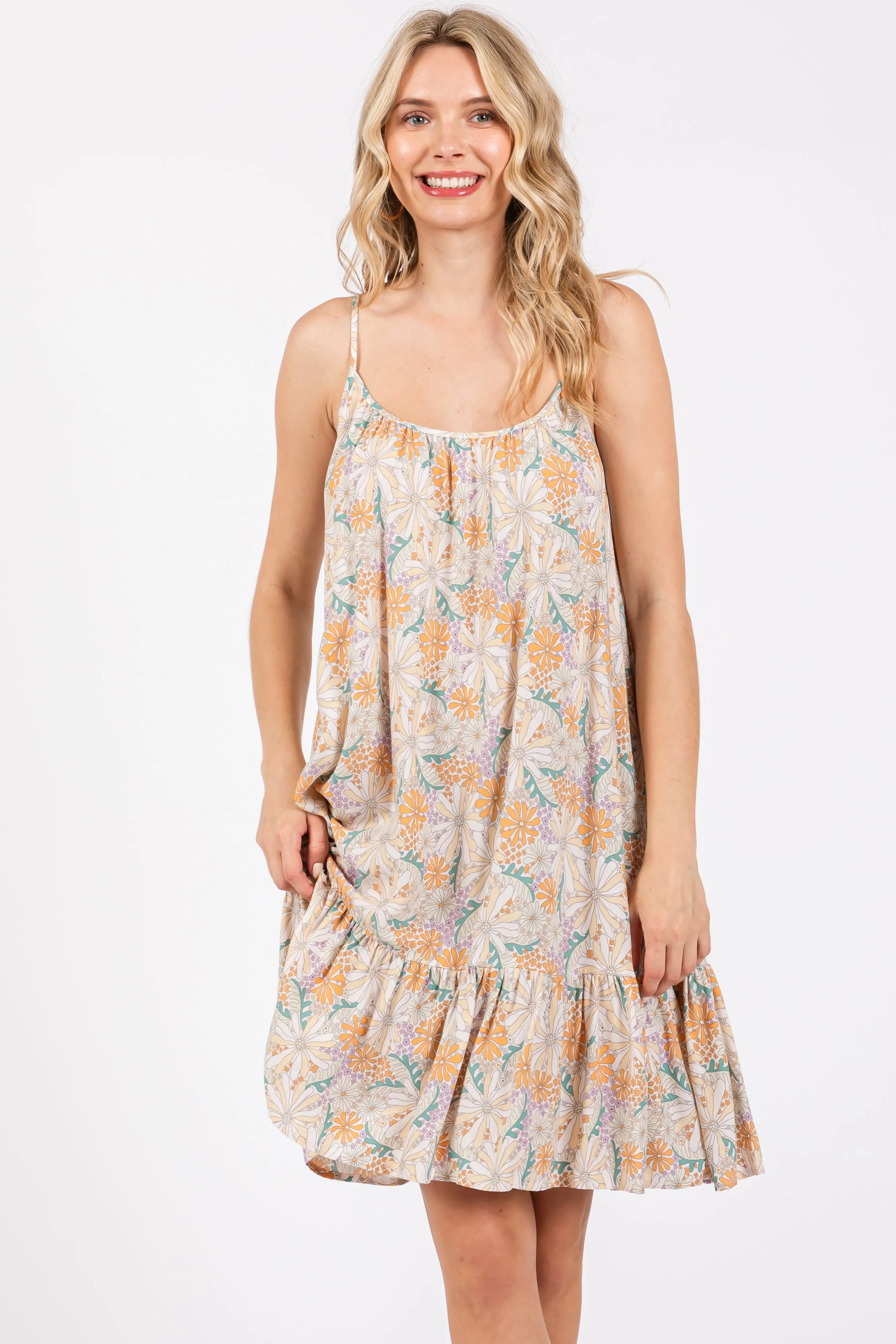 Cream Floral Sleeveless Mini Dress sold by Pinkblush