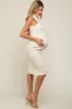 Cream Knit Fitted Turtleneck Maternity Midi Dress sold by Pinkblush
