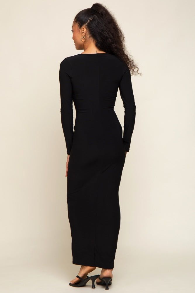 Black Square Neck Fitted Long Sleeve Maxi Dress sold by Pinkblush product image thumbnail 3