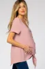 Dark Mauve Button Tie Front Maternity Top sold by Pinkblush