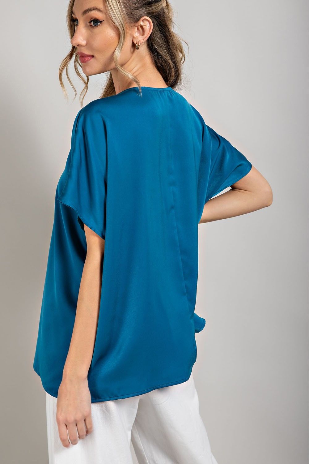 Teal Satin V-Neck Blouse sold by Pinkblush product image thumbnail 4