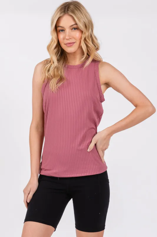 Mauve Ribbed Racerback Tank Top sold by Pinkblush