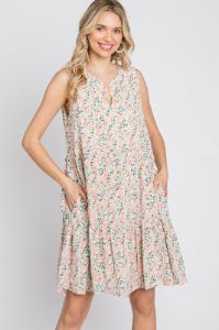 Cream Floral Tiered Sleeveless Maternity Dress sold by Pinkblush