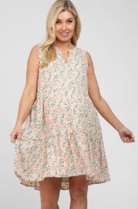 Cream Floral Tiered Sleeveless Maternity Dress sold by Pinkblush
