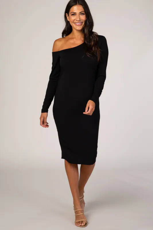 PinkBlush Black One Shoulder Fitted Midi Dress sold by Pinkblush