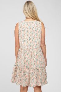 Cream Floral Tiered Sleeveless Maternity Dress sold by Pinkblush