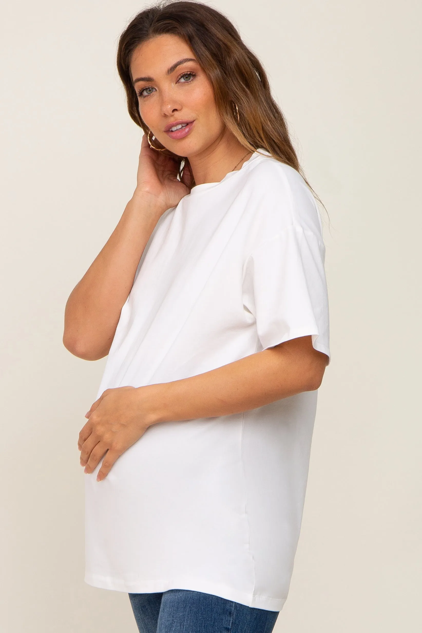 Ivory Oversized Basic Maternity Tee sold by Pinkblush product image thumbnail 2