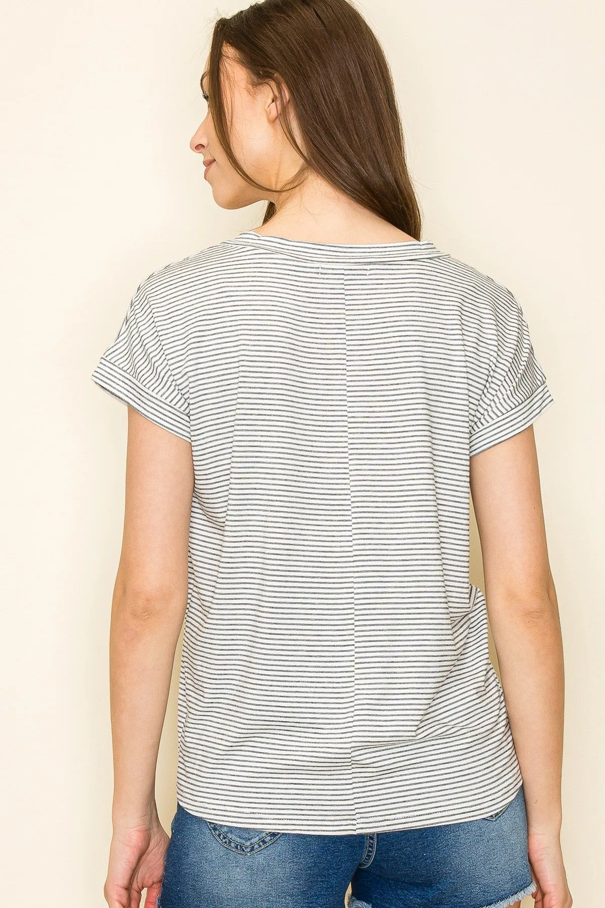 Black Striped V-Neck Short Sleeve Top sold by Pinkblush product image thumbnail 2