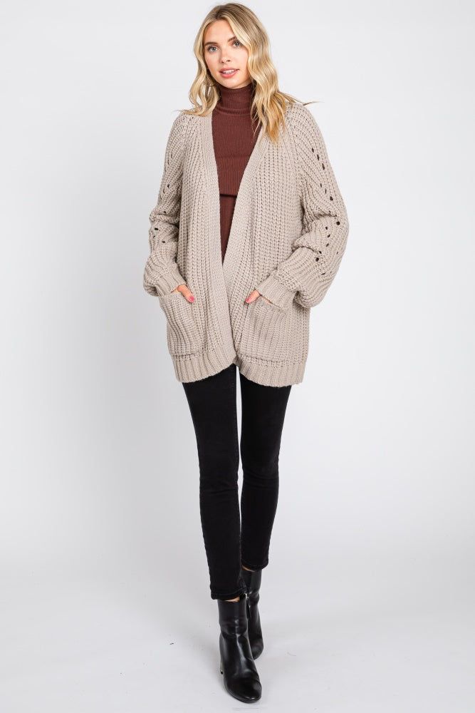 Taupe Chunky Knit Cardigan sold by Pinkblush product image thumbnail 5