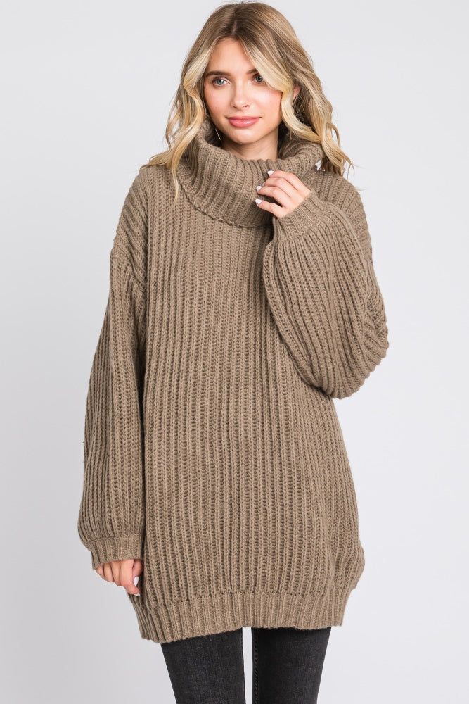 Mocha Turtleneck Puff Sleeve Sweater Dress sold by Pinkblush product image thumbnail 2