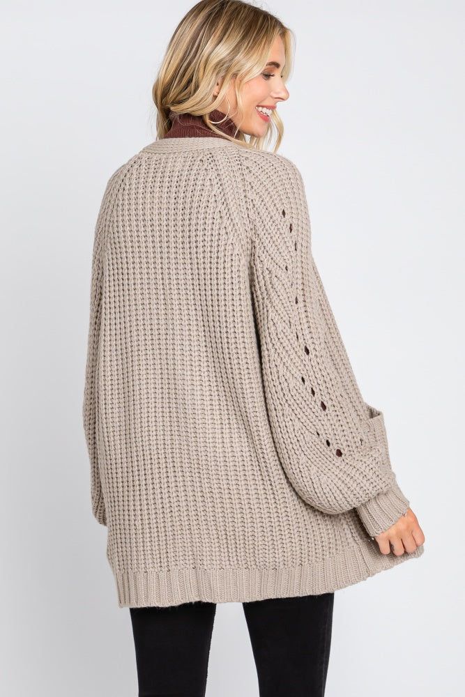 Taupe Chunky Knit Cardigan sold by Pinkblush product image thumbnail 3