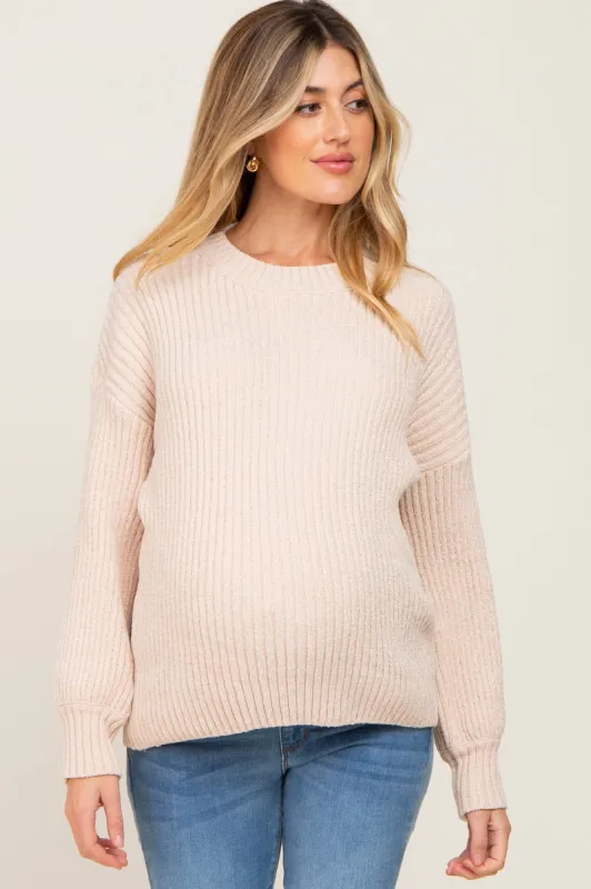 Beige Soft Chenille Knit Maternity Sweater sold by Pinkblush