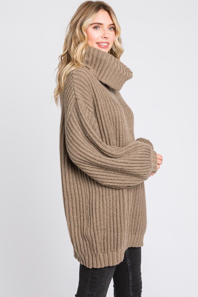 Mocha Turtleneck Puff Sleeve Sweater Dress sold by Pinkblush product image thumbnail 3