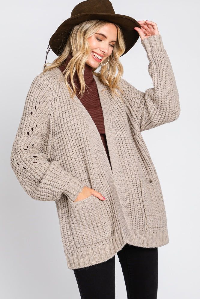 Taupe Chunky Knit Cardigan sold by Pinkblush product image thumbnail 4