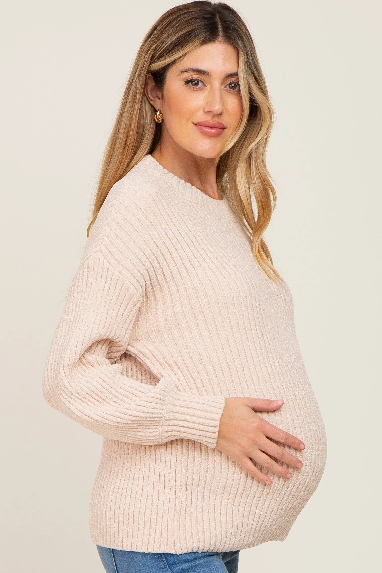 Beige Soft Chenille Knit Maternity Sweater sold by Pinkblush product image thumbnail 2