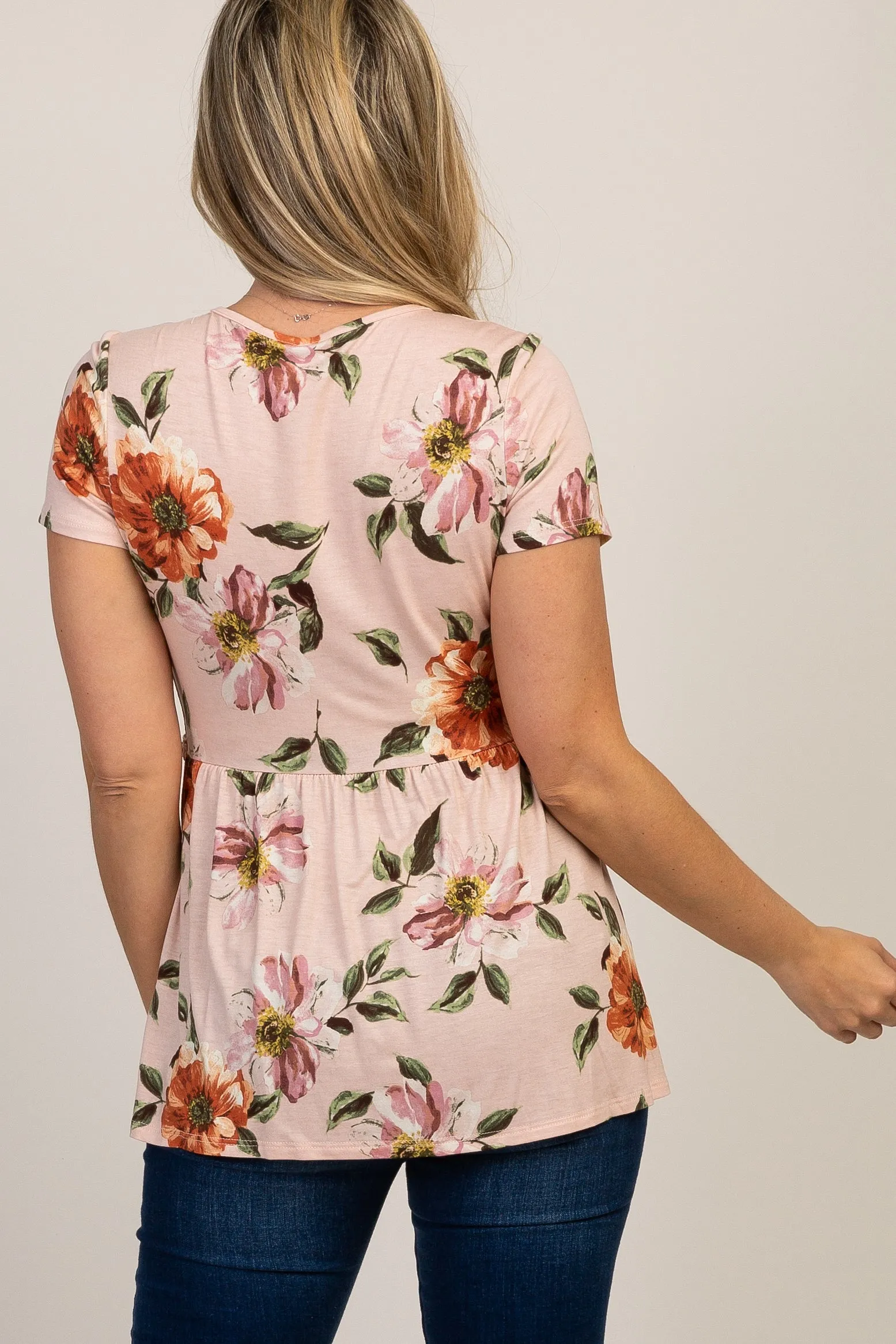 PinkBlush Peach Floral Crochet Short Sleeve Maternity Top sold by Pinkblush product image thumbnail 3