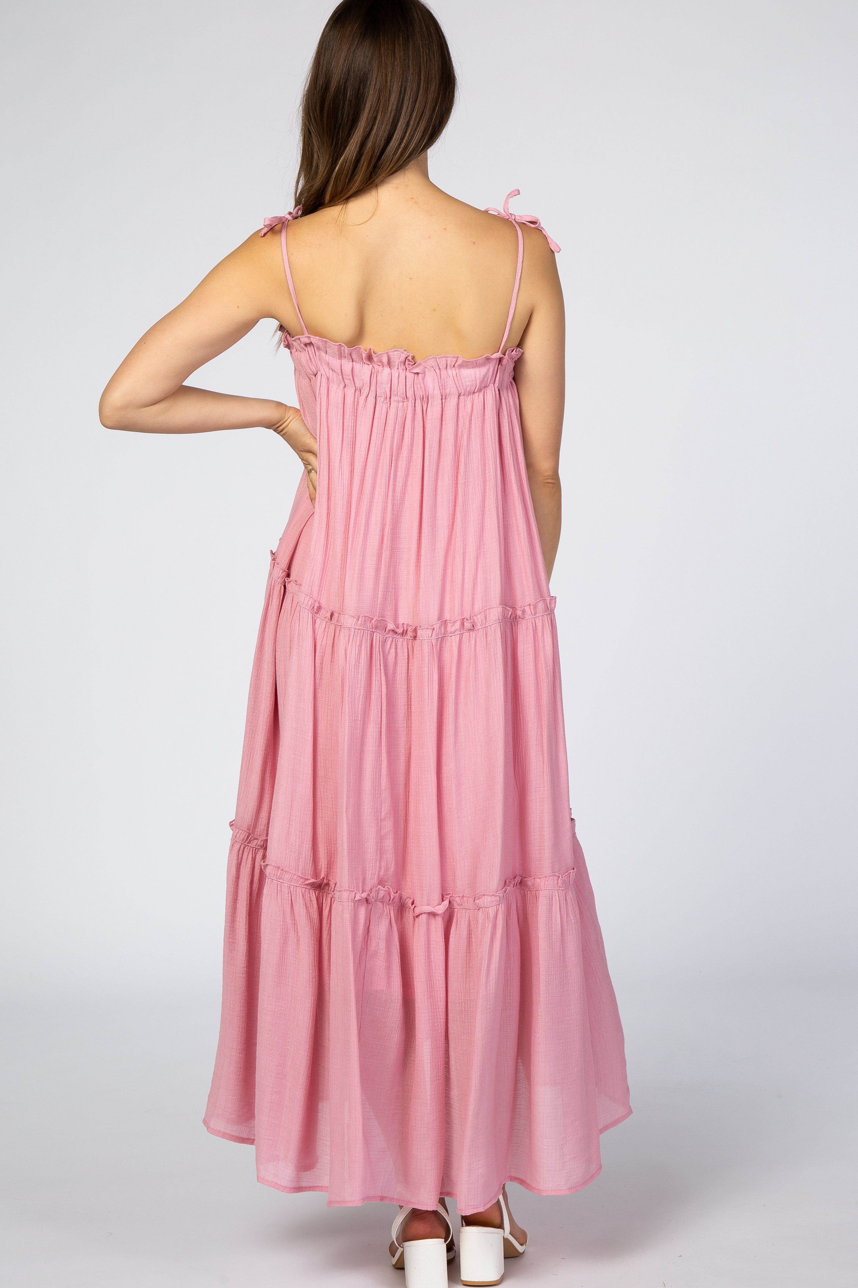 Pink Tie Strap Ruffle Maternity Maxi Dress sold by Pinkblush product image thumbnail 3