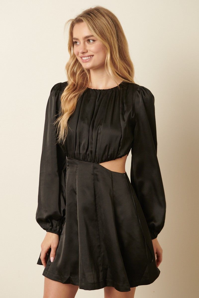 Black Satin Side Cutout Detail Mini Dress sold by Pinkblush product image thumbnail 2