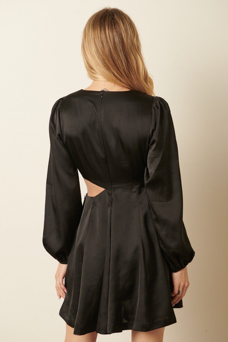 Black Satin Side Cutout Detail Mini Dress sold by Pinkblush product image thumbnail 3