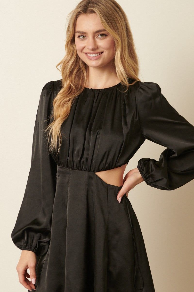 Black Satin Side Cutout Detail Mini Dress sold by Pinkblush product image thumbnail 4