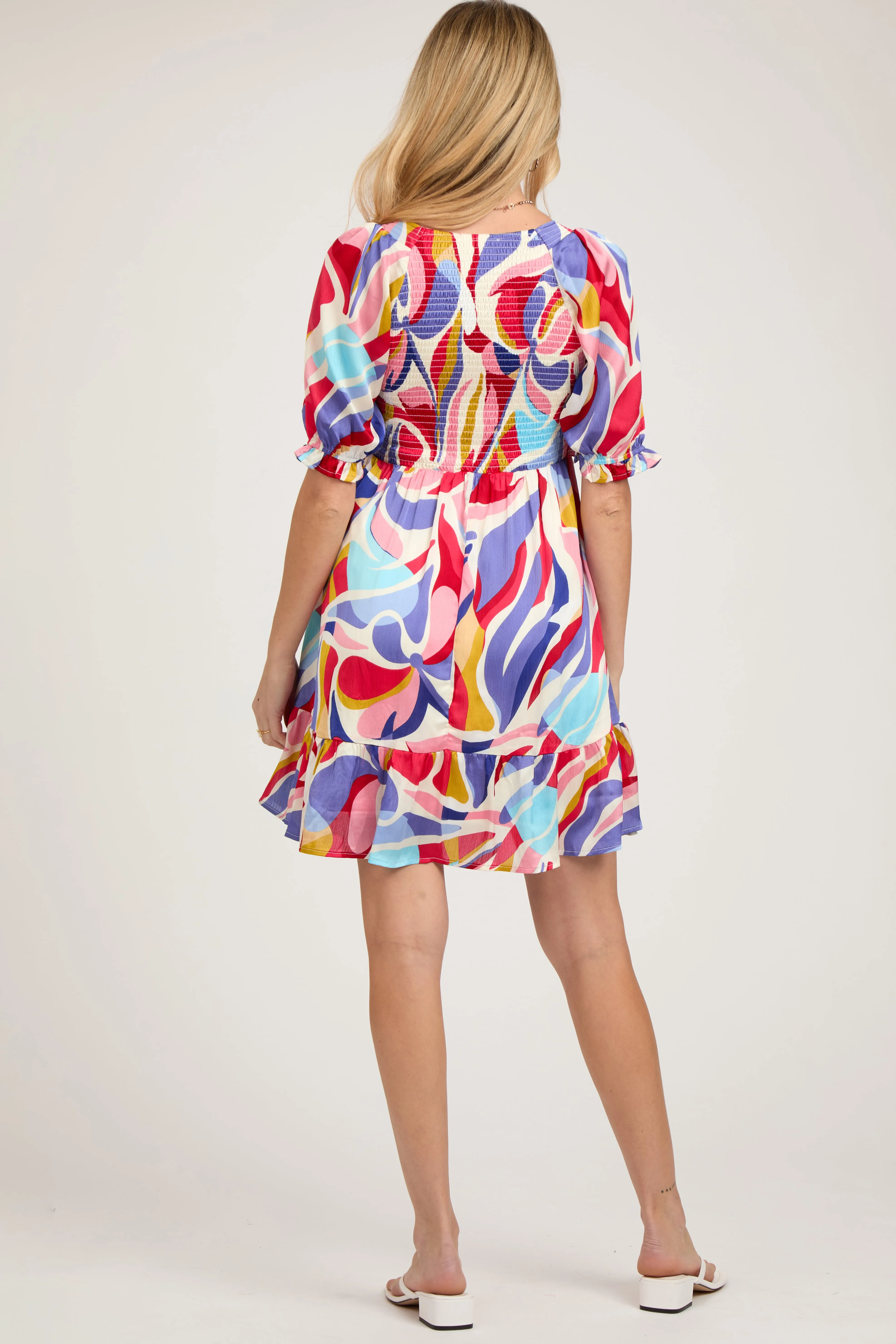 Coral Abstract Print Smocked Maternity Dress sold by Pinkblush product image thumbnail 3