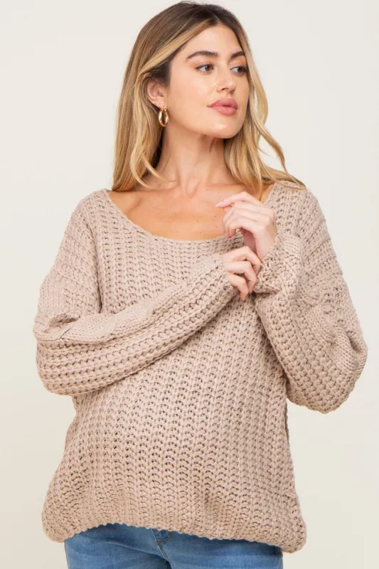 Taupe Chunky Knit Maternity Sweater sold by Pinkblush