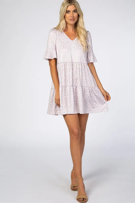 Taupe Animal Print Ruffle Sleeve Dress sold by Pinkblush