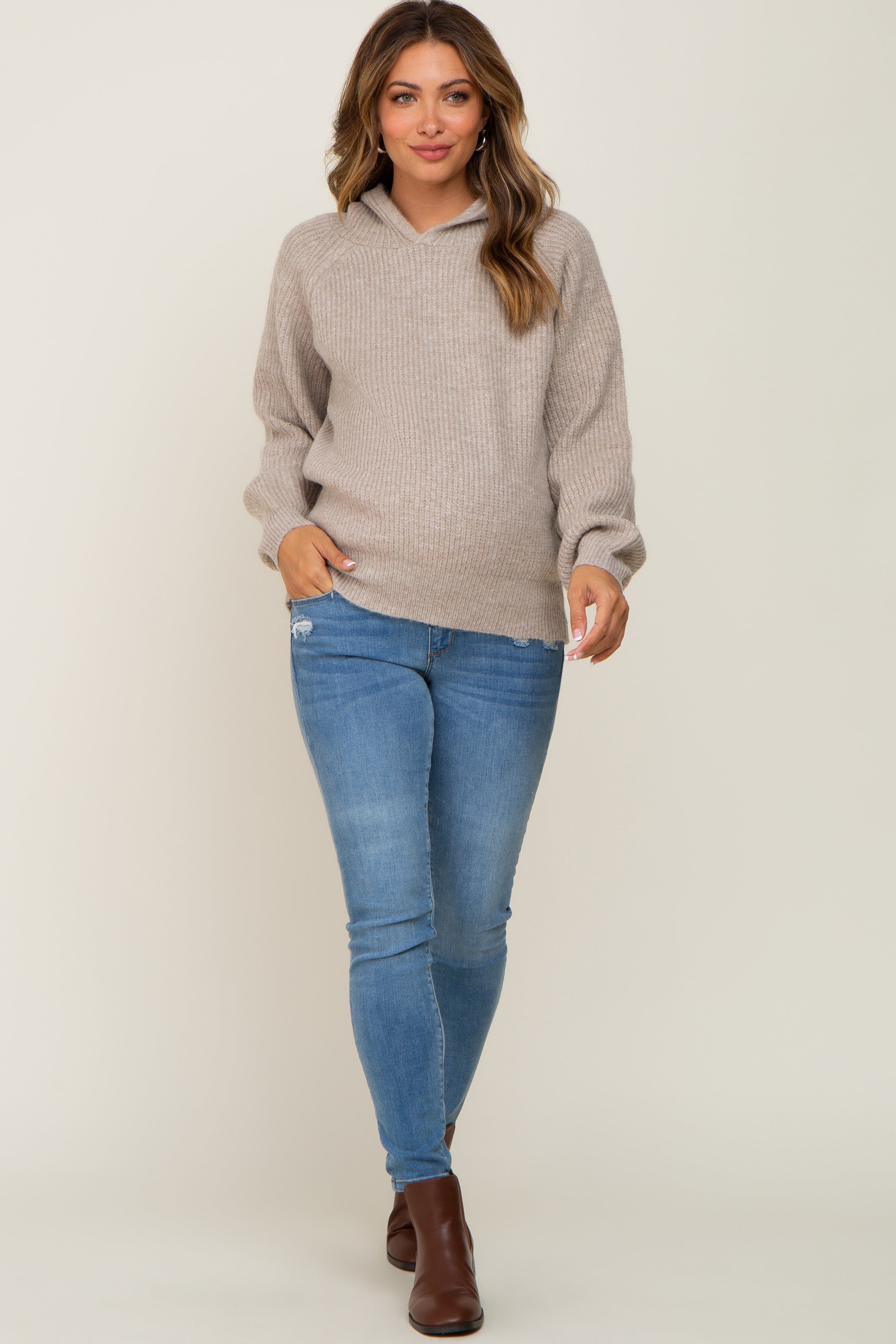 Beige Hooded Maternity Sweater sold by Pinkblush product image thumbnail 4