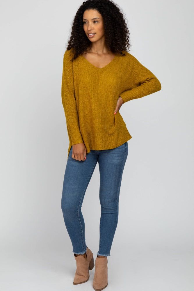 Mustard V-Neck Side Slit Sweater sold by Pinkblush product image thumbnail 4