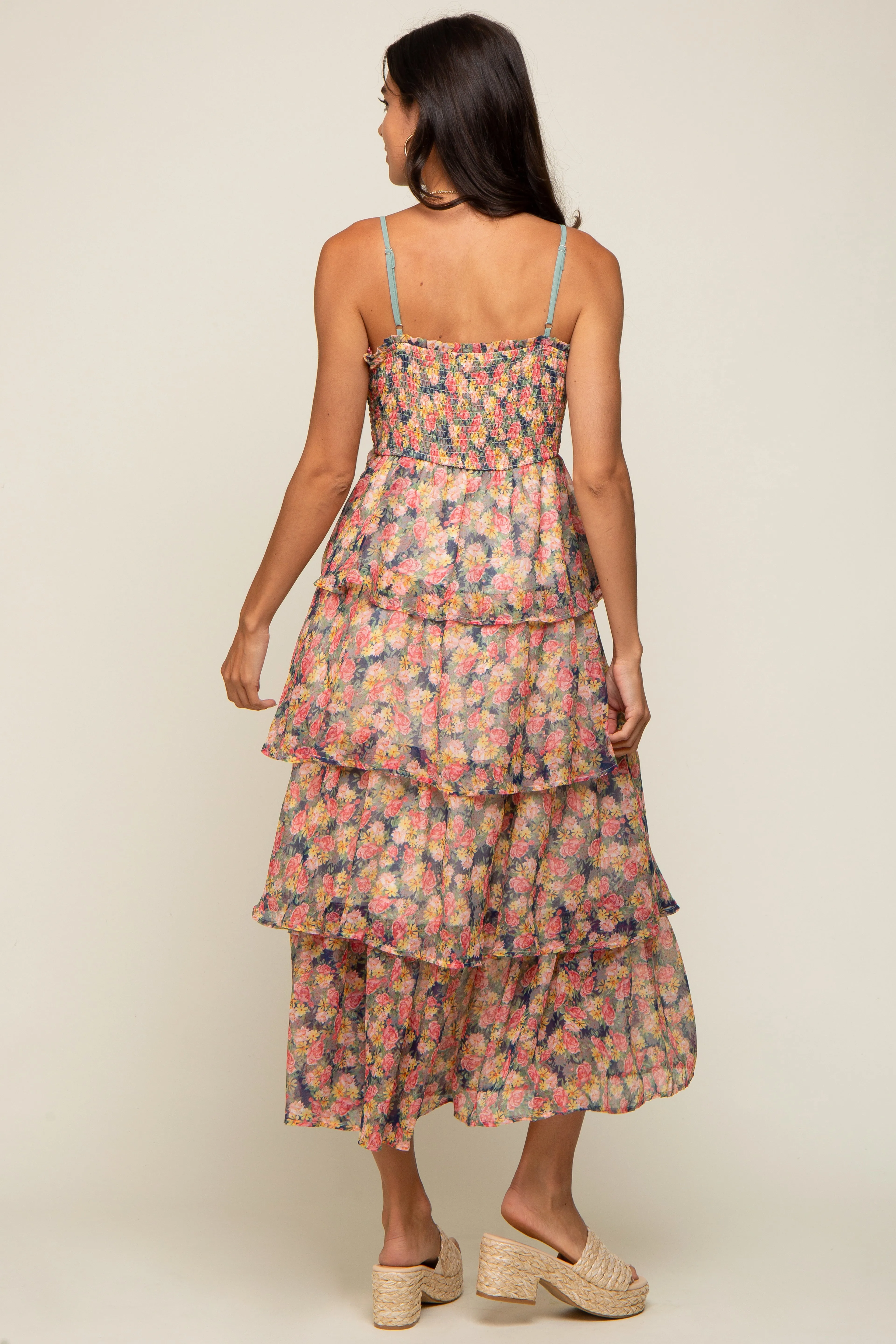 Navy Floral Sleeveless Tiered Maxi Dress sold by Pinkblush product image thumbnail 3