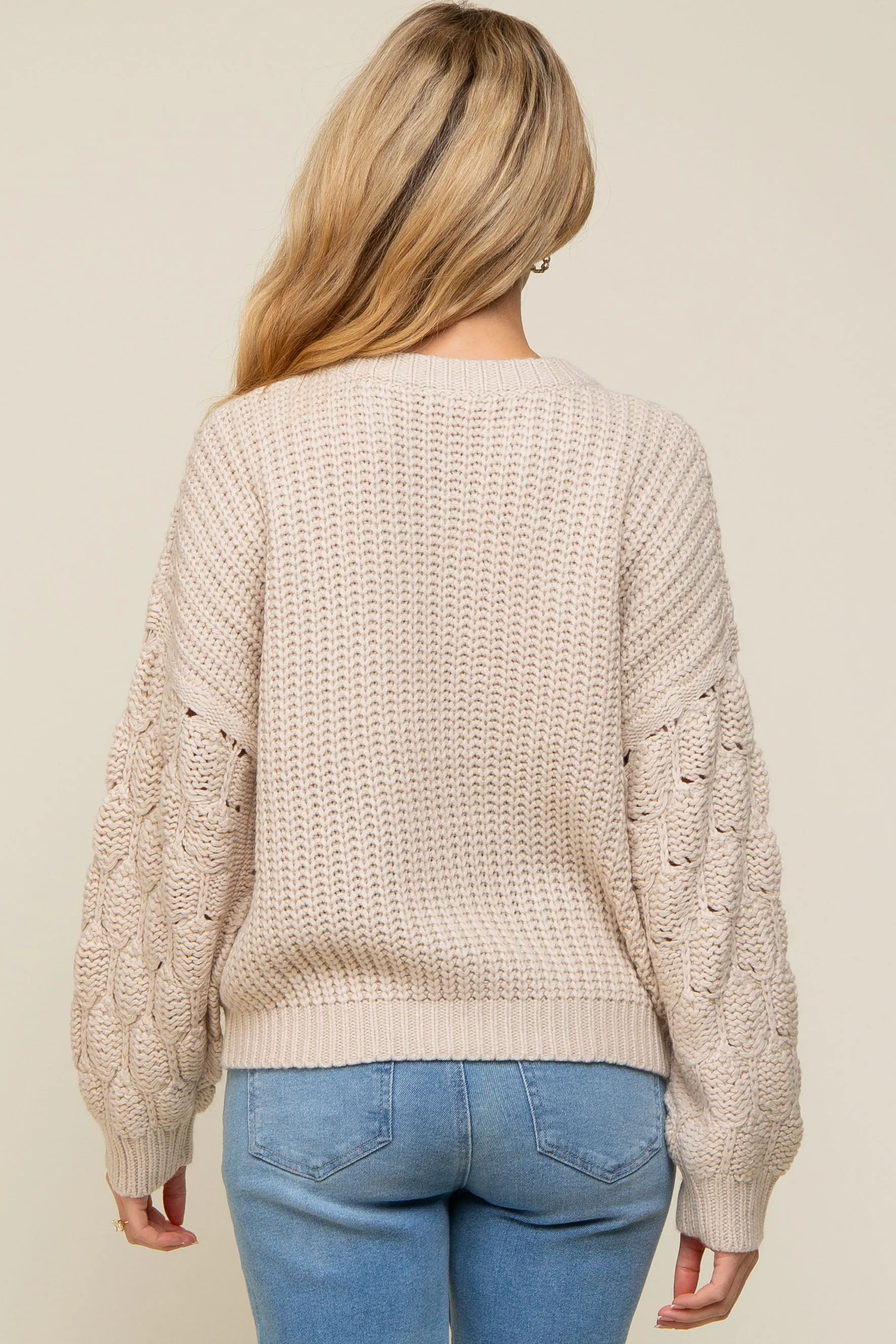 Beige Cable Knit Sleeve Maternity Sweater sold by Pinkblush product image thumbnail 3