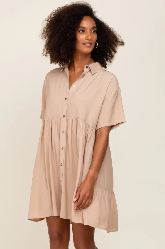 Taupe Buttondown Short Sleeve Dress sold by Pinkblush