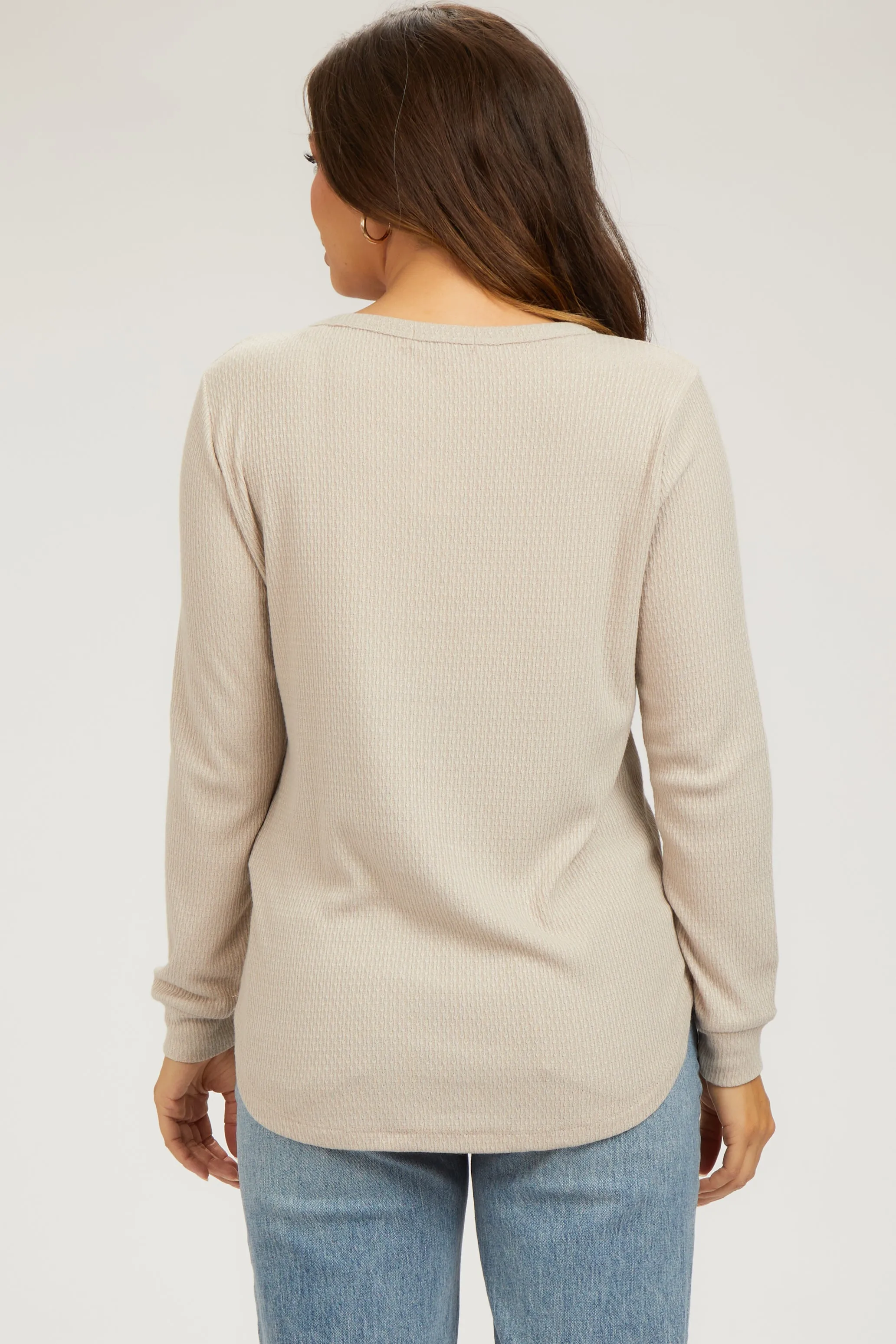 Taupe Ribbed Maternity Long Sleeve Top sold by Pinkblush product image thumbnail 3