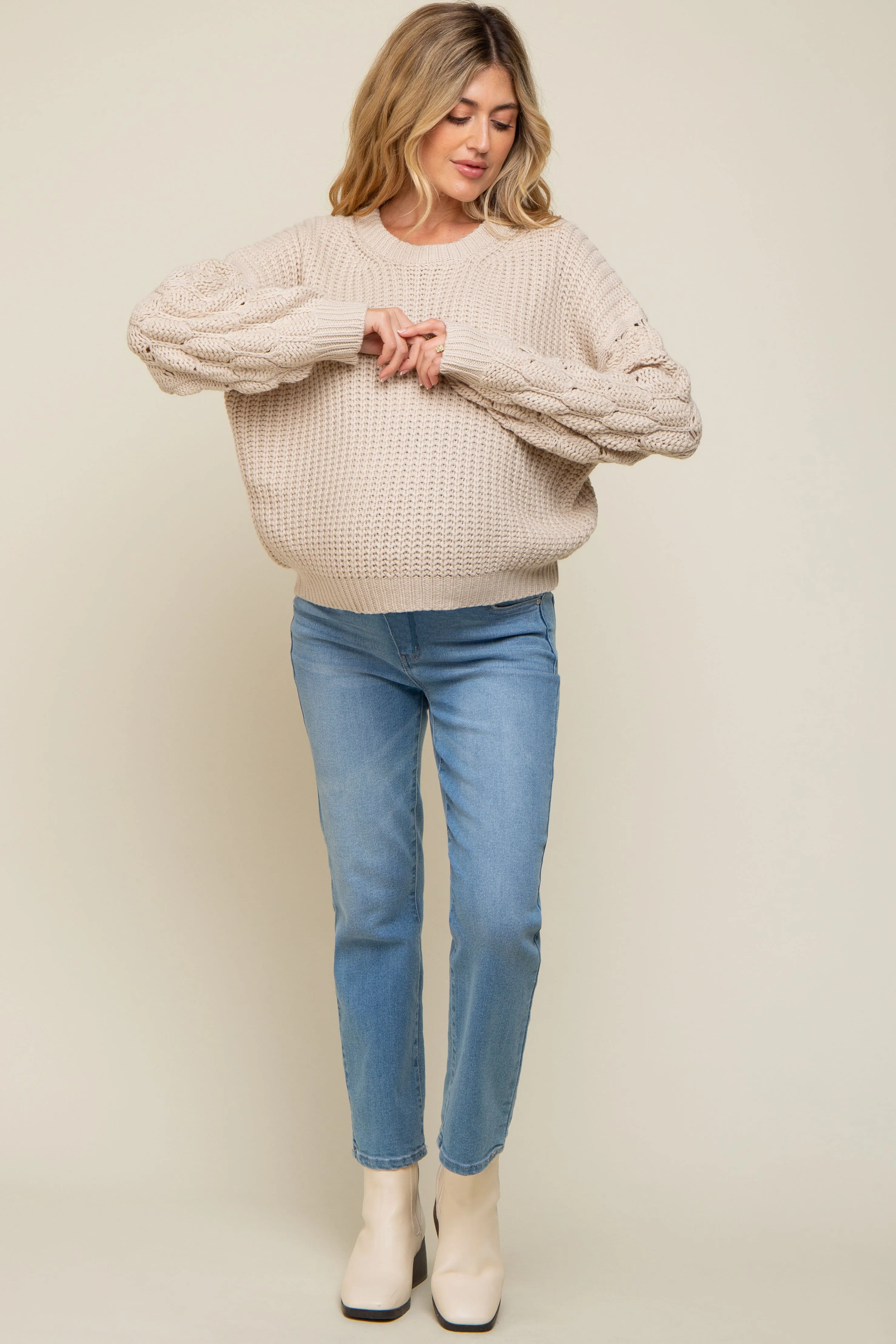 Beige Cable Knit Sleeve Maternity Sweater sold by Pinkblush product image thumbnail 4