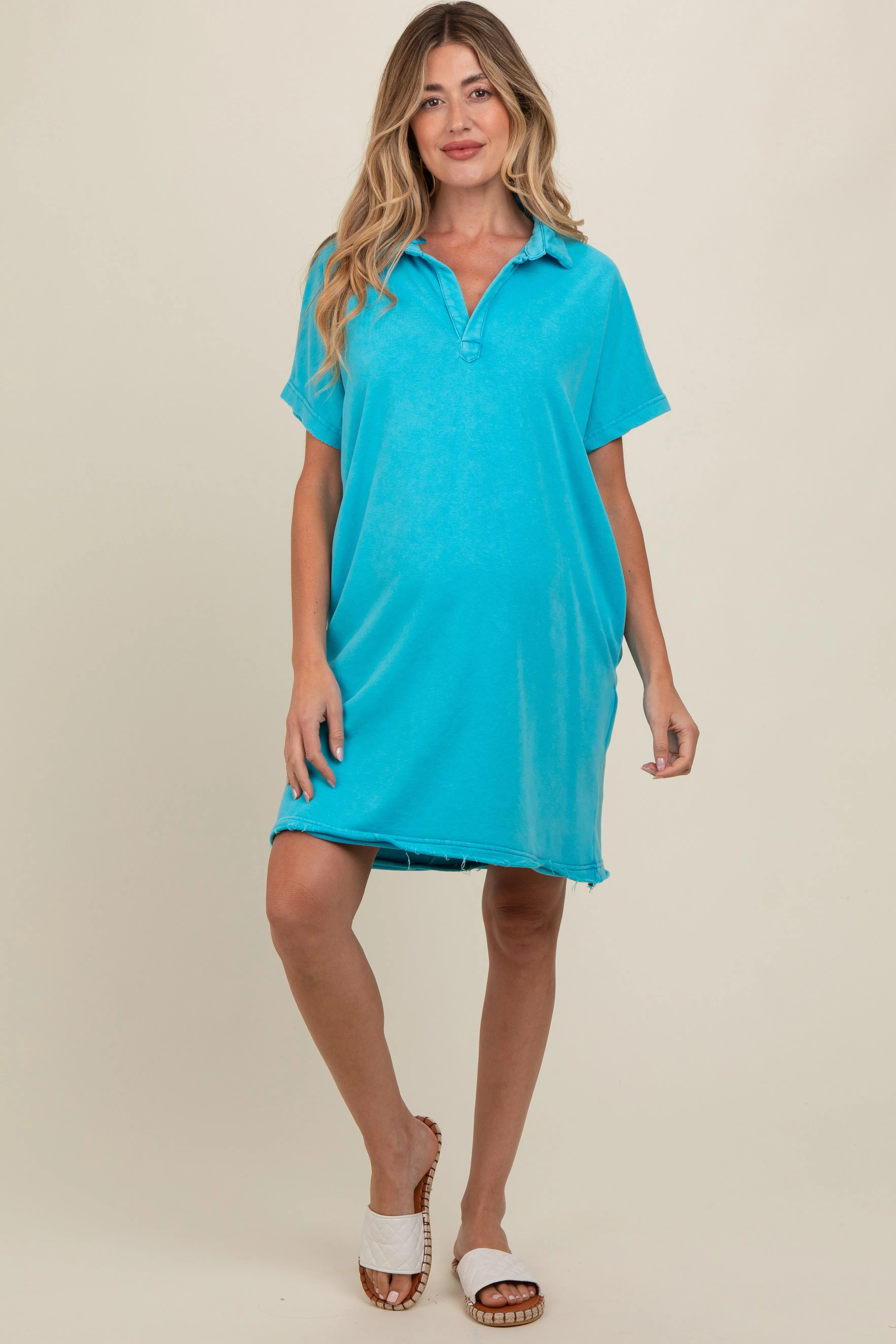 Aqua Mineral Washed French Terry Maternity Dress sold by Pinkblush