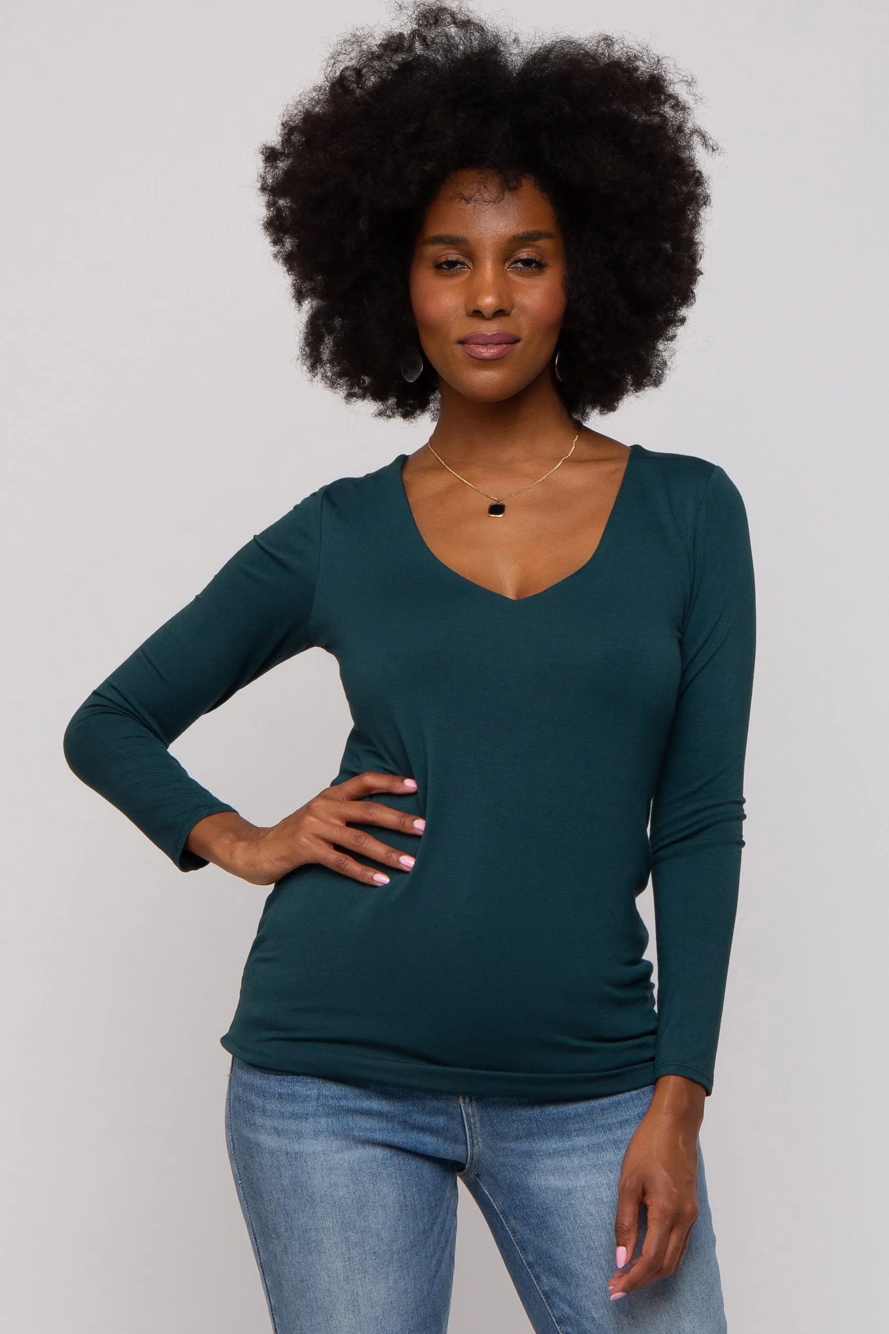 Forest Green V-Neck Long Sleeve Maternity Top sold by Pinkblush product image thumbnail 5