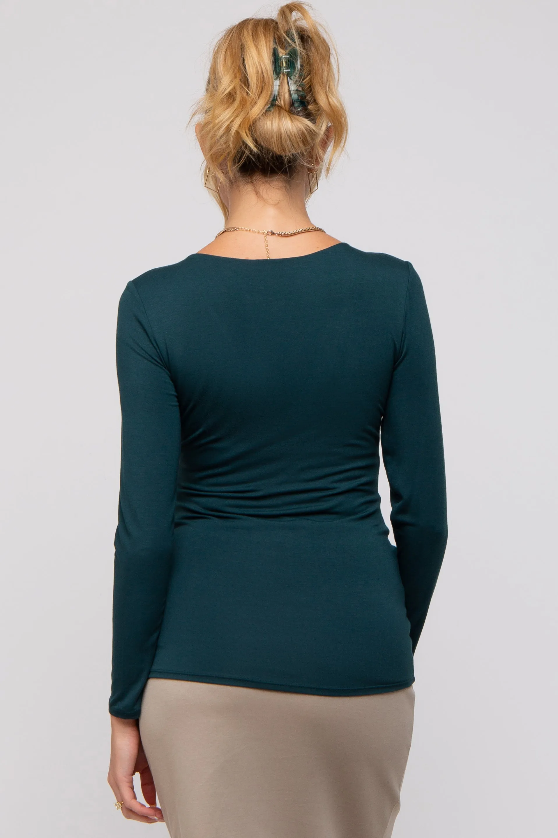 Forest Green V-Neck Long Sleeve Maternity Top sold by Pinkblush product image thumbnail 3